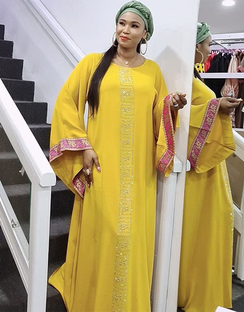 Dubai Maxi Bazin Abaya with Long Sleeves and African Design